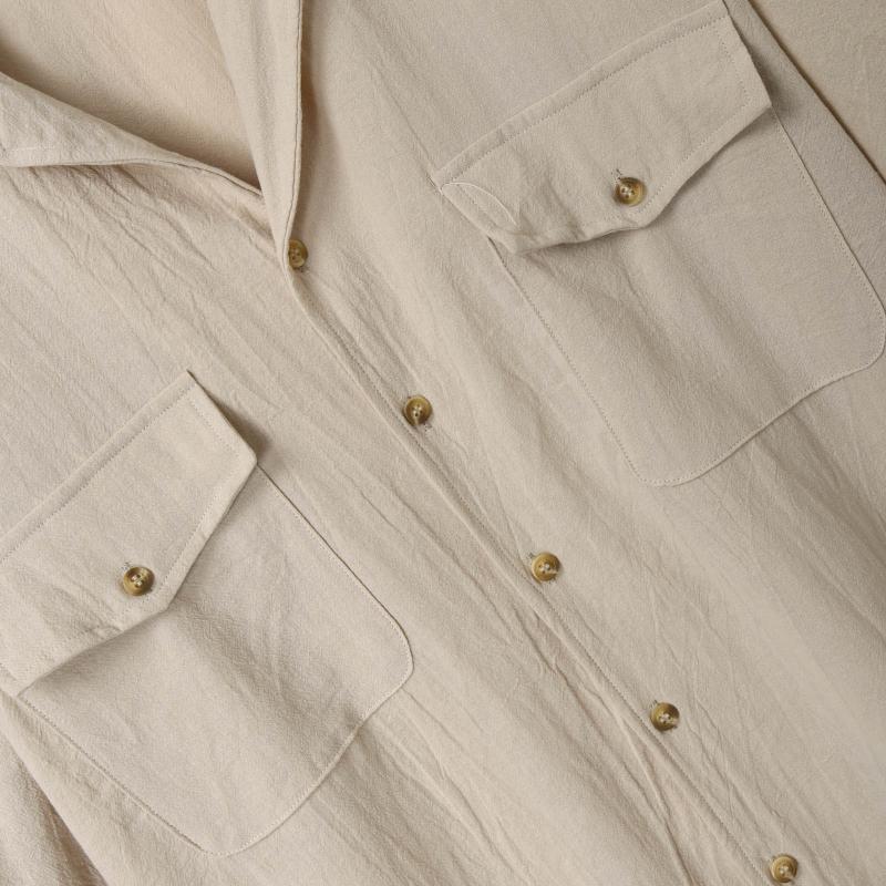 Men's Solid Loose Cotton Lapel Breast Pockets Short Sleeve Shirt 24735078Z
