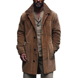 Men's Casual Mid-length Lapel Corduroy Coat 01434242F