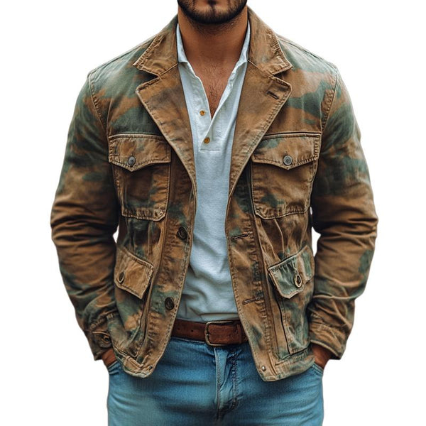 Men's Retro Camo Lapel Multi-pocket Single Breasted Casual Jacket 67015453Z