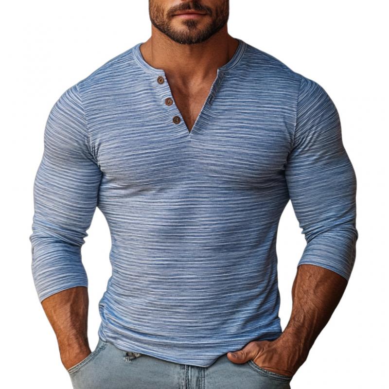 Men's Casual Cotton Blend Button V-Neck Slim Fit Long Sleeve T-Shirt 88007522M