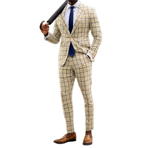 Men's Retro Casual Plaid Printed Two-Piece Suit 55603456TO