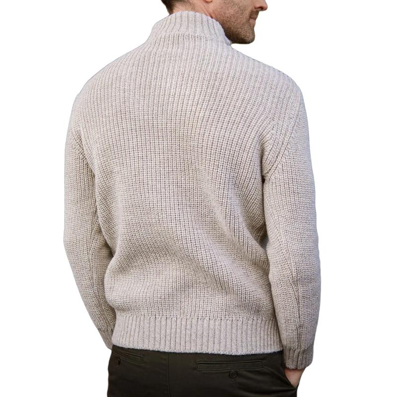 Men's Casual Solid Color Zipper Stand Collar Knitted Pullover Sweater 02077515M