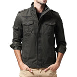 Men's Casual Cotton Stand Collar Zipper Slim Fit Multi-Pocket Workwear Jacket 45074919M