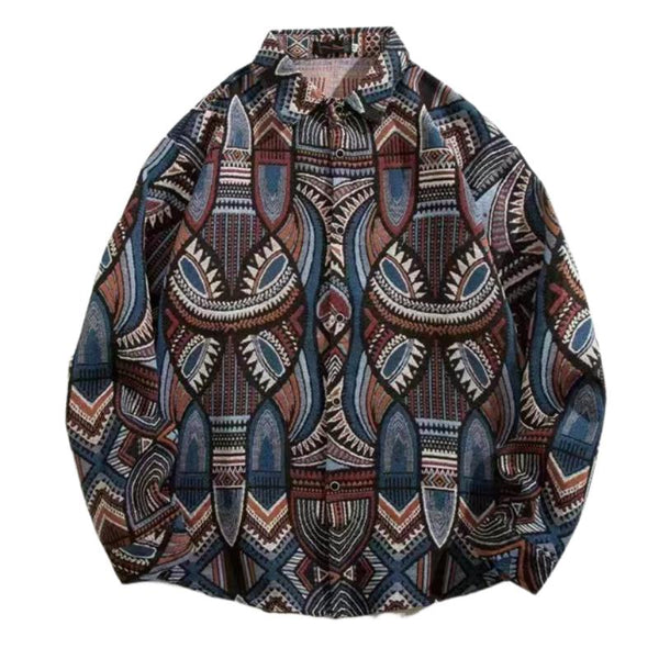 Men's Vintage Print Lapel Long-sleeved Shirt 32368091F