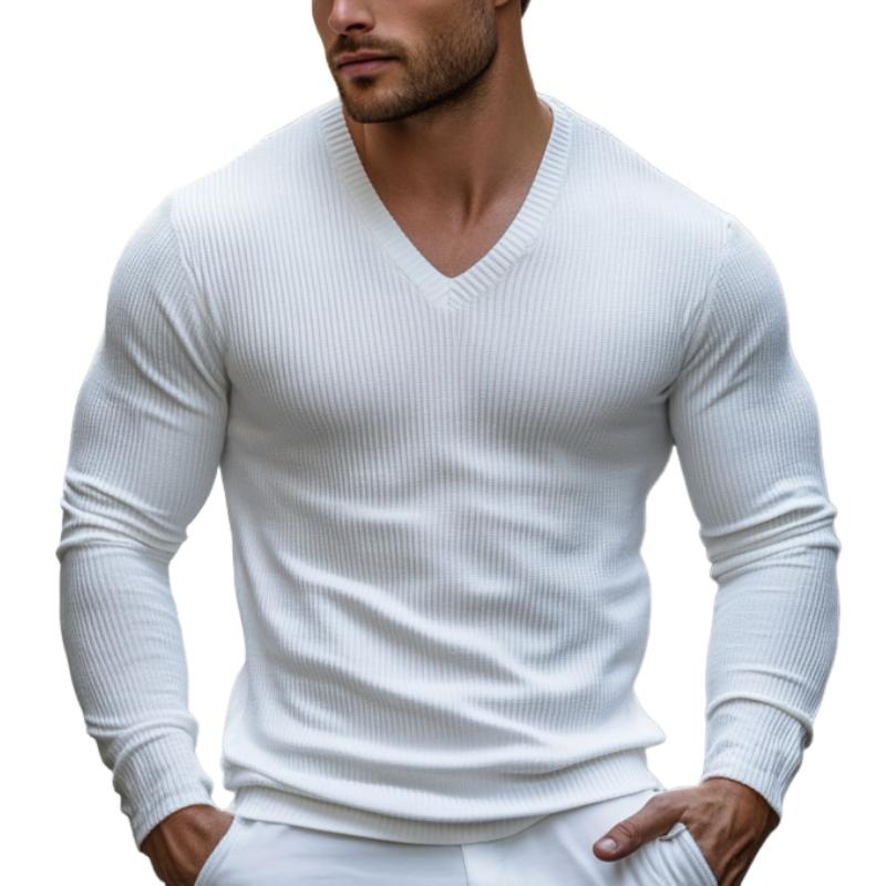 Men's Classic Casual V-Neck Knitted Slim Fit Long Sleeve T-Shirt 98752147K