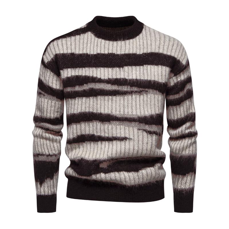 Men's Casual Round Neck Striped Jacquard Pullover Knitted Sweater 81846774M