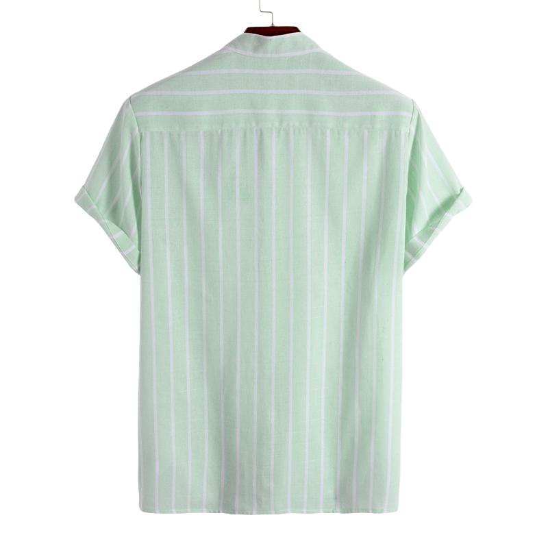 Men's Casual Stand Collar Short Sleeve Striped Shirt 44674519X