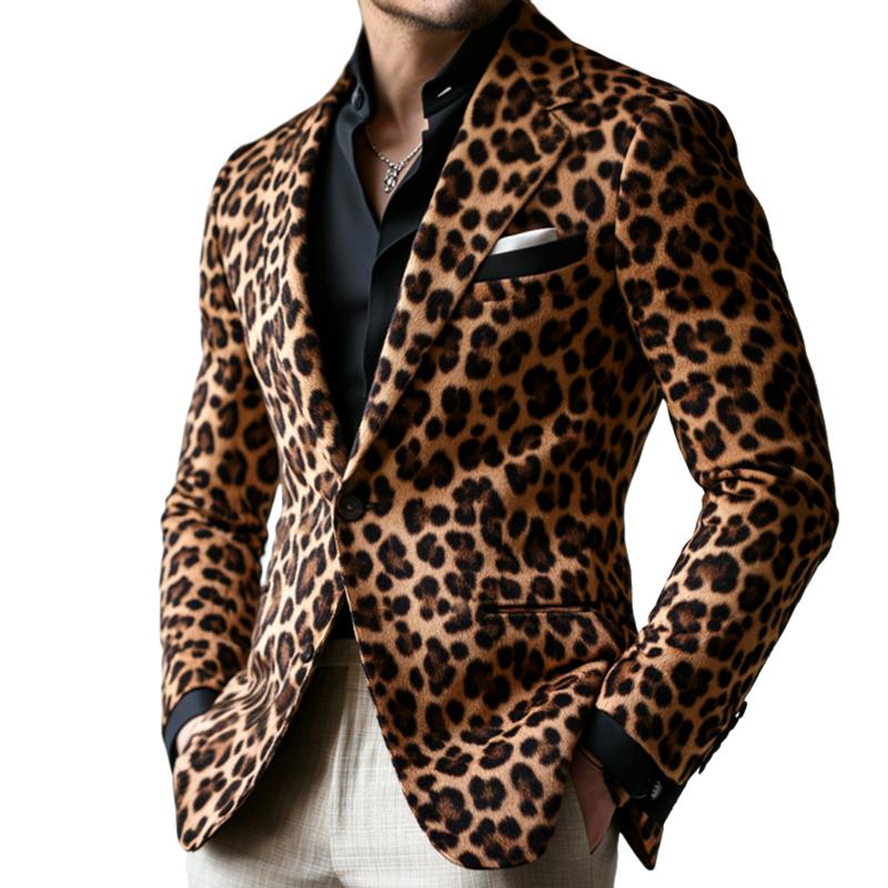 Men's Vintage Casual Leopard Print Single Breasted Blazer 44079175TO