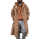 Men's Vintage Wool Blended Notched Lapel Single-Breasted Loose Long Coat 14706462M