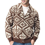 Men's Vintage Geometric Jacquard Lapel Single Breasted Knit Cardigan 43499212M