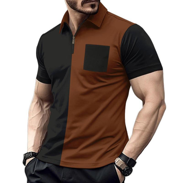 Men's Casual Contrast Lapel Slim Fit Short Sleeve Polo Shirt 88629988M