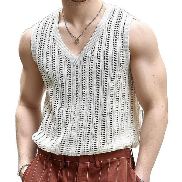 Men's Solid Color V-neck Knitted Tank Top 02424950X