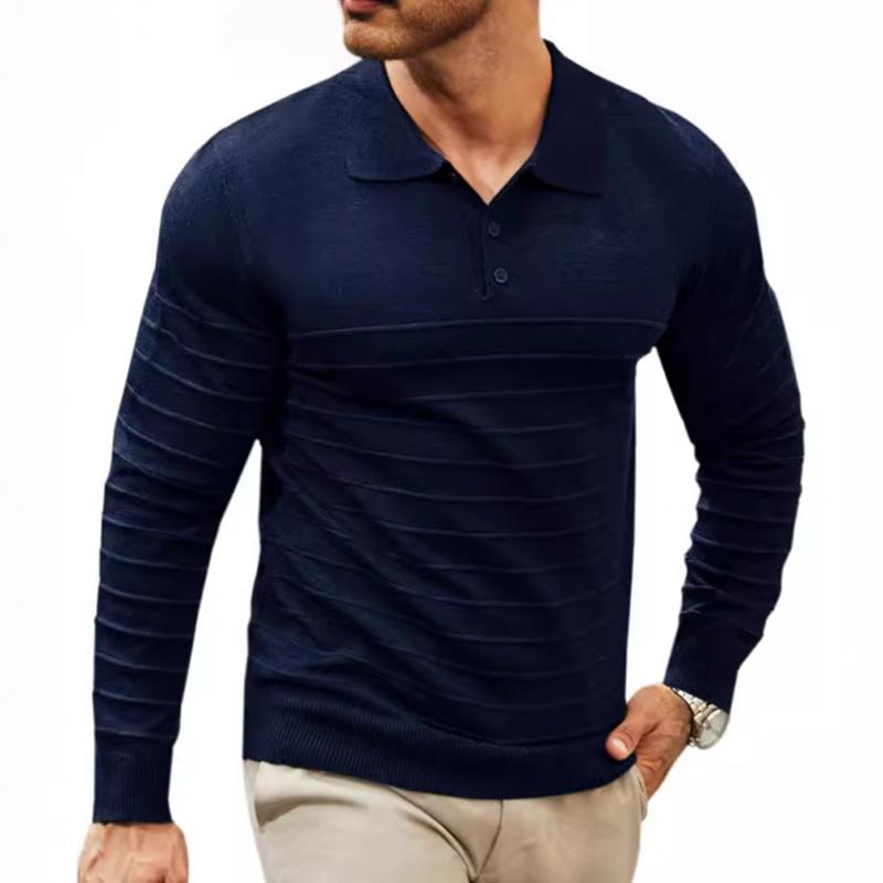 Men's Solid Knitted Lapel Long Sleeve Polo Shirt 04565624Z – Manlytshirt