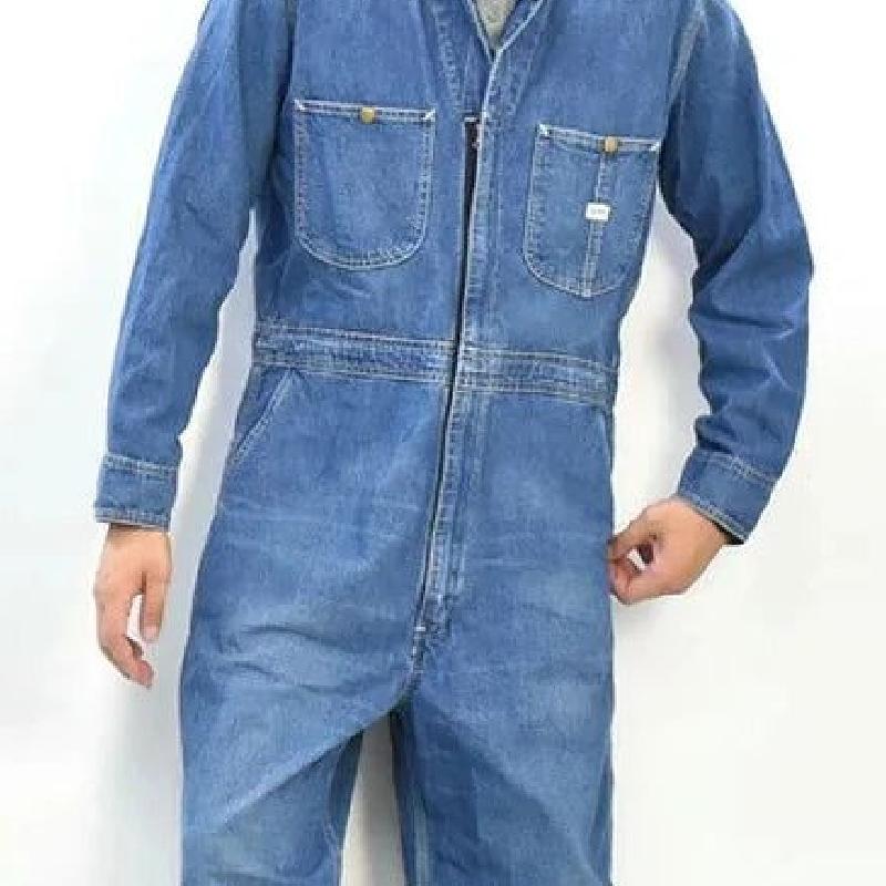 Men's Fashion Lapel Zipper Multi-Pocket Denim Jumpsuit 52522386Y