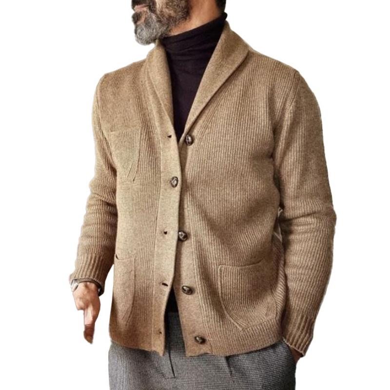 Men's Casual Shawl Collar Single-breasted Patch Pocket Knitted Cardigan 81576513M