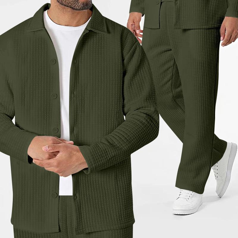 Men's Solid Waffle Jacket and Pants Set 54656528Y