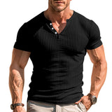 Men's Solid Color Henley Collar Slim Fit Short Sleeve T-Shirt 59395655Y