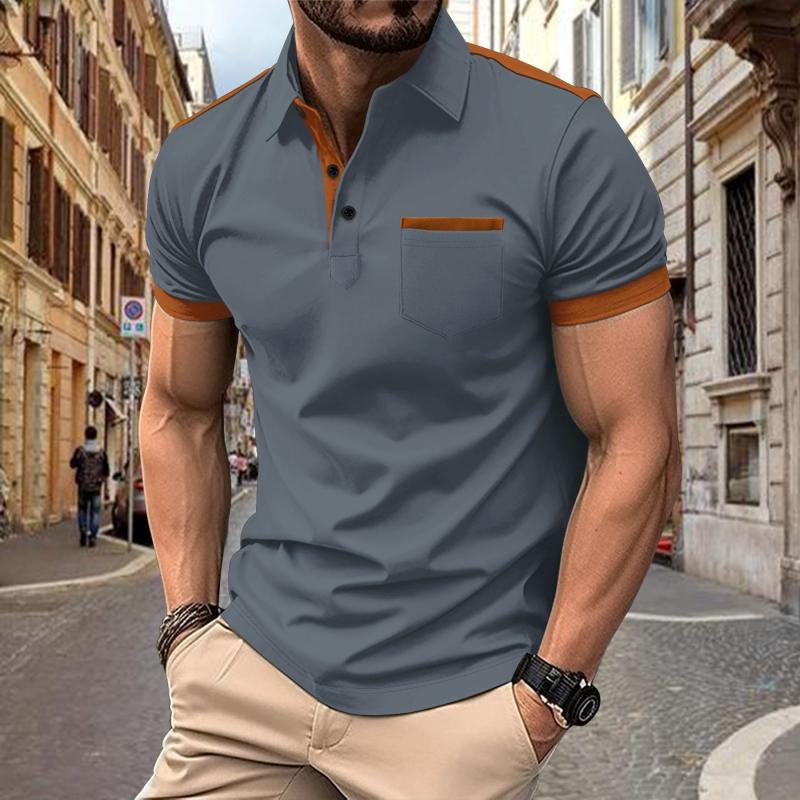 Polo da uomo a maniche corte con risvolto e tasca sul petto colorblock 34702997Y