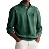 Men's Solid Color Loose Lapel Long Sleeve Polo Shirt 47320003Z