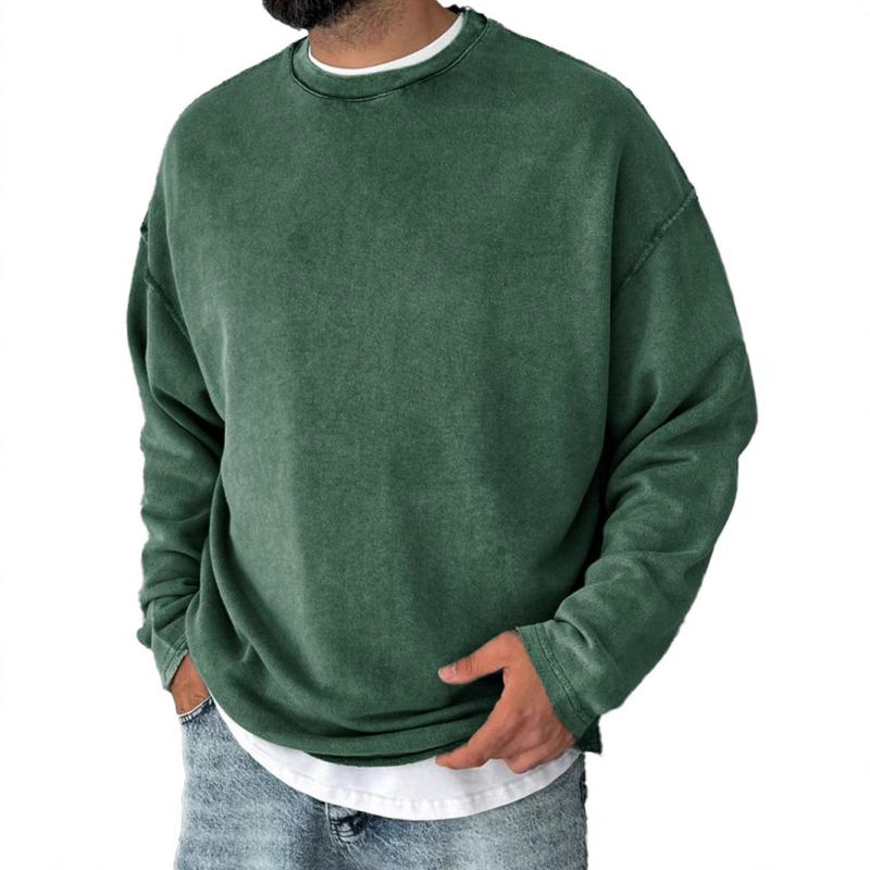 Men's Casual Solid Color Round Neck Loose Long Sleeve Sweatshirt 19533145M