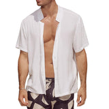 Men's Solid Loose V Neck Short Sleeve Casual Shirt 24577581Z