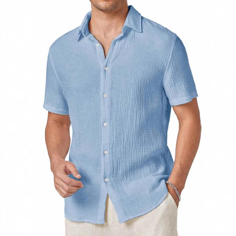 Men's Solid Color Lapel Short Sleeve Casual Shirt 65989179Z