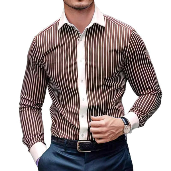 Men's Casual Retro Striped Lapel Long Sleeve Shirt 11673660TO