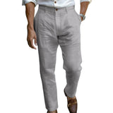 Men's Linen Button Solid Color Breathable Pants 24275767X