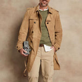 Men's Vintage Suede Lapel Single Breasted Mid-Length Trench Coat 83142592Y