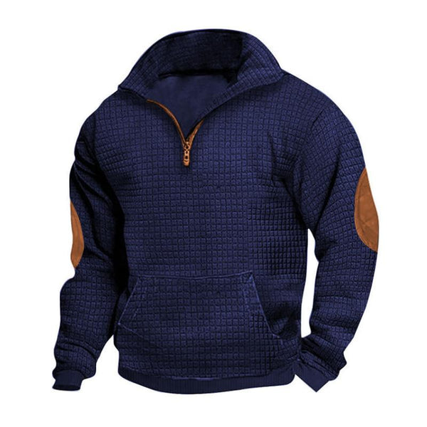 Men's Casual Plaid Jacquard Zipper Stand Collar Loose Pullover Sweatshirt 95657145M