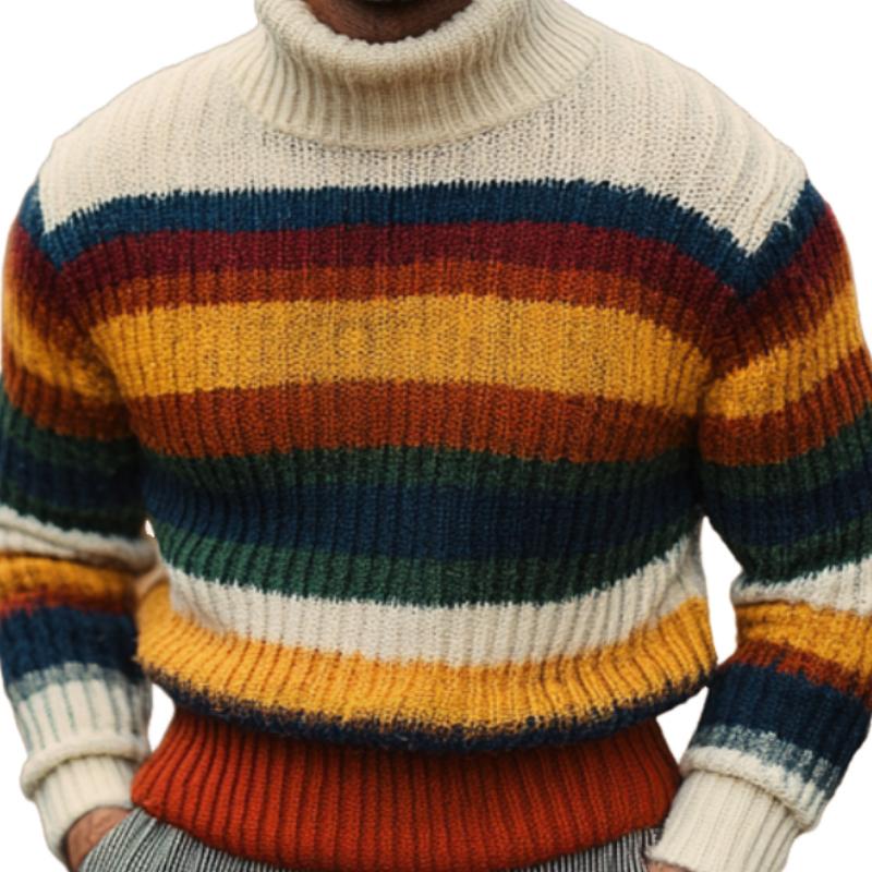 Men's Casual Turtleneck Pullover Striped Knit Sweater 61348930F