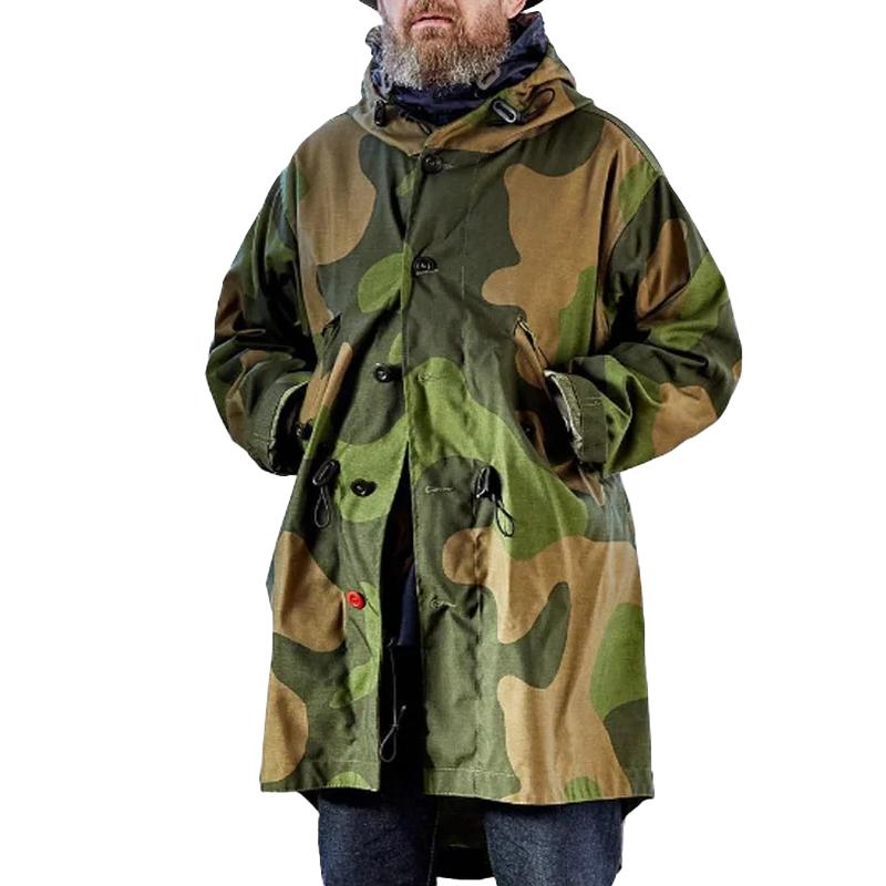 【Livraison en 24 heures】Trench-coat à capuche à simple boutonnage camouflage pour hommes 50959666Z