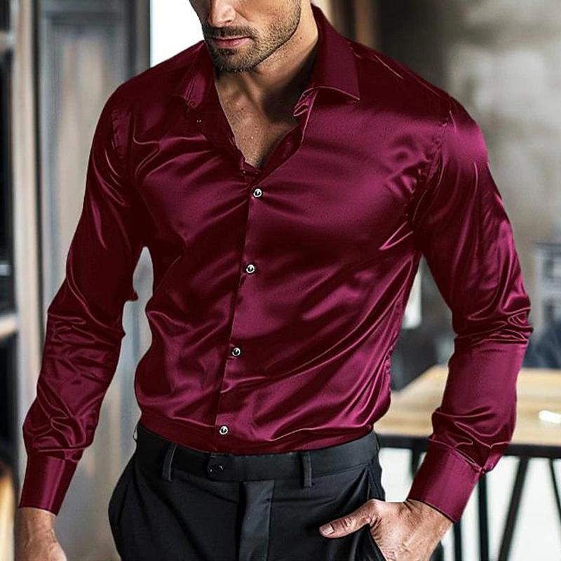 Camisa de seda antiarrugas de manga larga con solapa y sin planchado para hombre 69304608Z