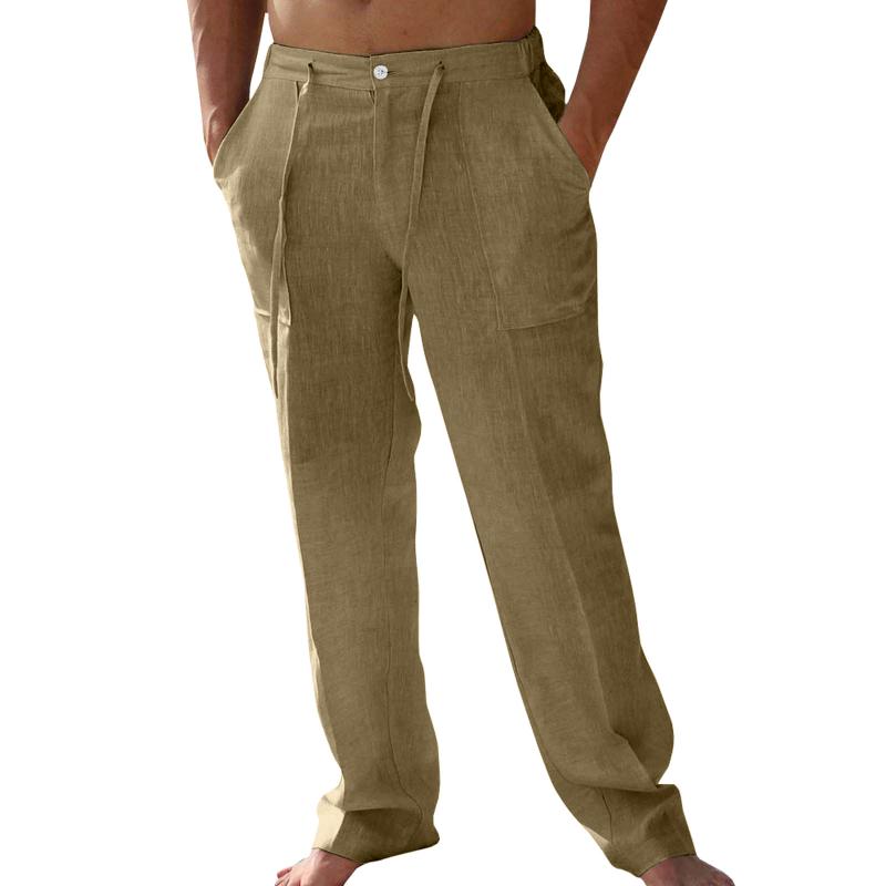 Men's Solid Color Loose Drawstring Cotton Linen Trousers 99756705Z