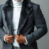 Men's Vintage Fur Collar Single Button Blazer 00893536Y