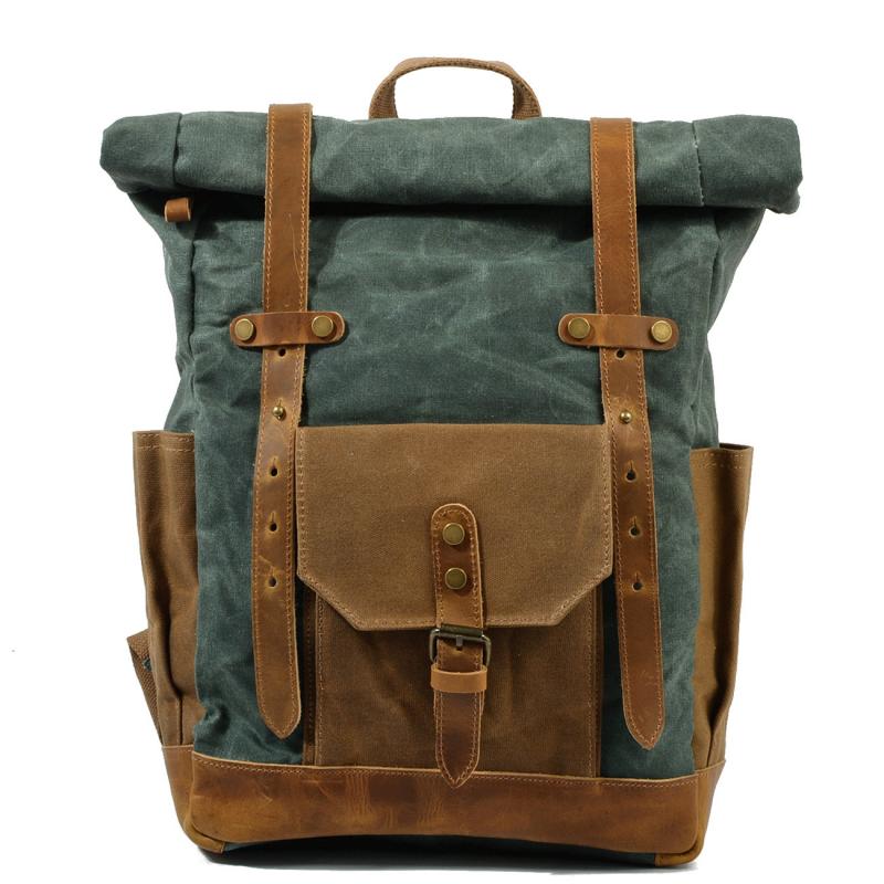 Men's Vintage Contrast Waterproof Canvas Multi-Pocket Backpack 05291124Y