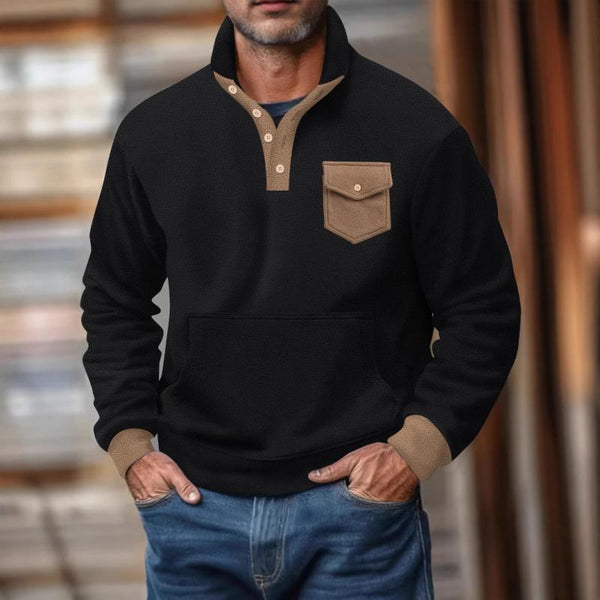 Men's Casual Polar Fleece Stand Collar Kangaroo Pocket Tactical Sweatshirt 93397847M