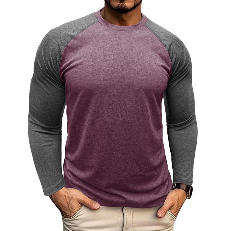 Men's Casual Round Neck Colorblocked Raglan Long Sleeve Slim Fit T-shirt 13360949M