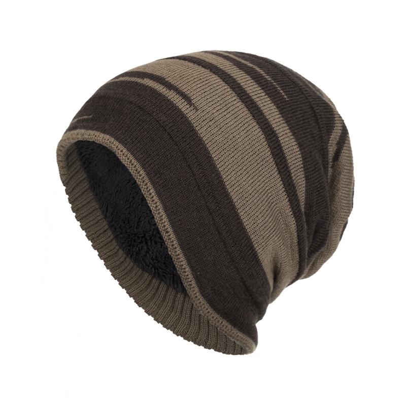 Men's Retro Colorblock Jacquard Plush Lining Warm Knitted Hat 15668282Y