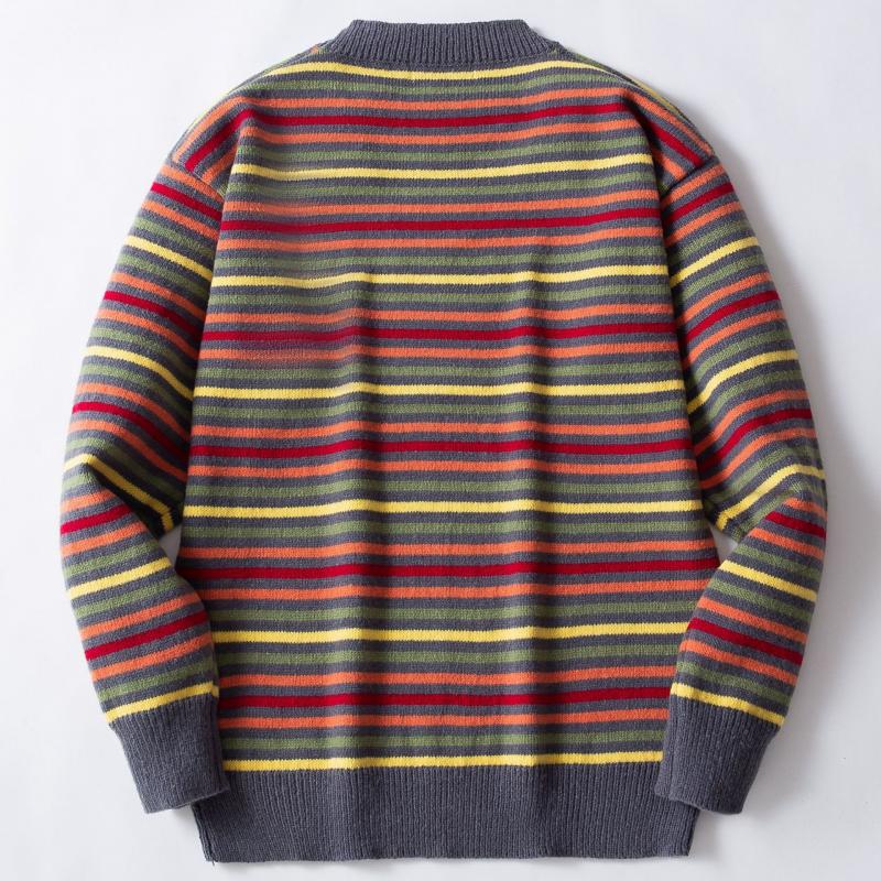 Men's Casual Crew Neck Rainbow Striped Knitted Pullover Sweater 73747415M