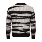 Men's Casual Round Neck Striped Jacquard Pullover Knitted Sweater 81846774M