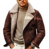 Men's Solid Lapel Plush Zip-Up Jacket 65046936Y