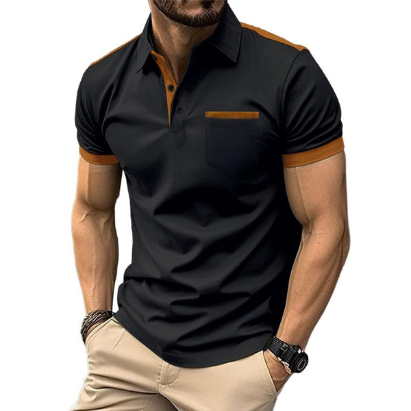 Men's Colorblock Chest Pocket Lapel Short Sleeve Polo Shirt 34702997Y