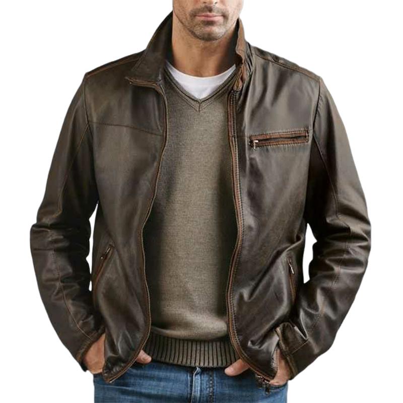 Men's Vintage Zipper Leather Jacket 09536541U