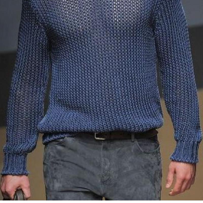 Men's Casual Fashionable Round Neck Long Sleeve Knitted Sweater 01869762K