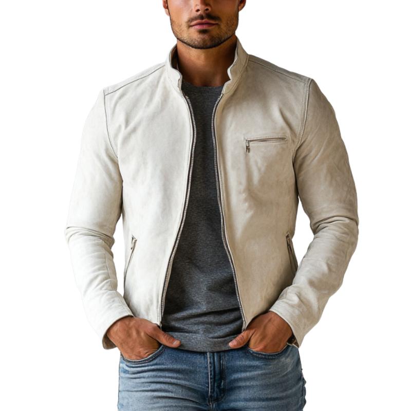 Men's Fashion Casual Suede Zipper Stand Collar Jacket 48869419Y