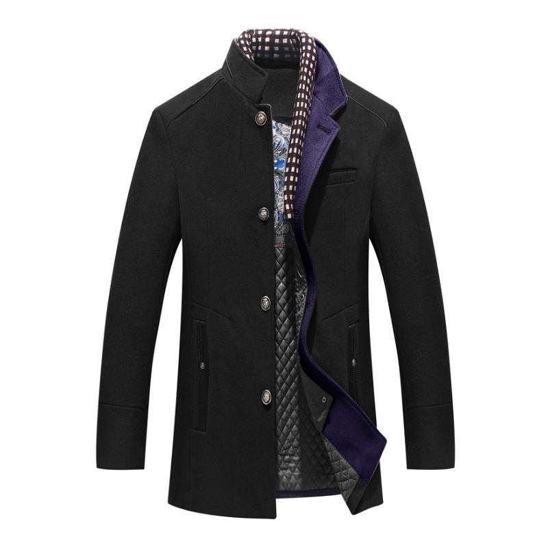 Men's Mid-length Scarf Collar Thickened Single-breasted Woolen Coat 00648414F