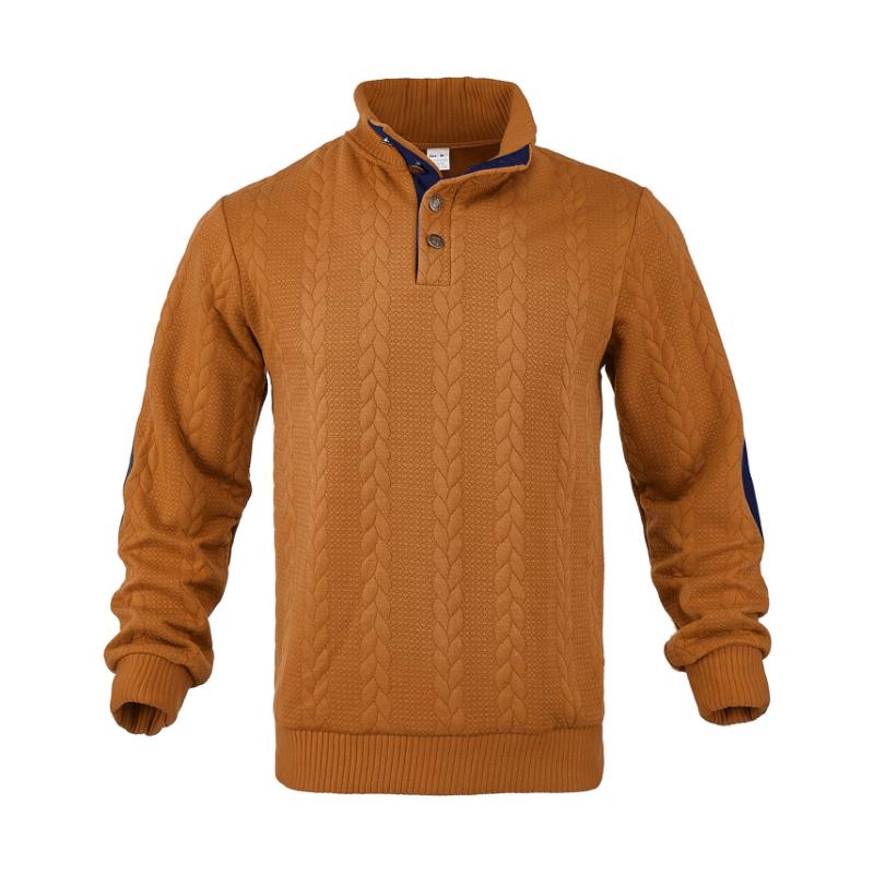 Men's Casual Jacquard Button Stand Collar Patchwork Long Sleeve Sweatshirt 73358660M