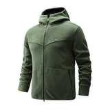 Men's Casual Fleece Warm Patchwork Loose Zip Hooded Jacket 05147054M