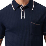 Men's Casual Colorblock Lapel Knitted Short-sleeved Polo Shirt 17380869M